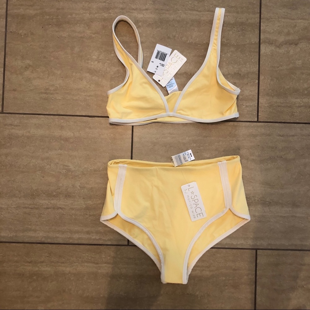 NWT - L*Space Yellow retro high waist bikini